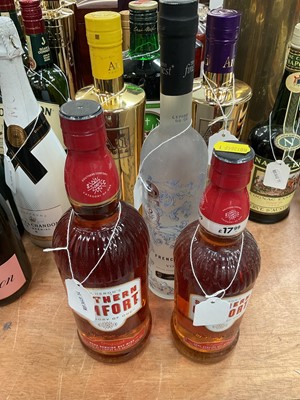 Lot 430 - Six bottles of Spirits, Jäegermeister 1.75 litre, two bottles of Au Vodka 70cl, Tesco Finest French Grain Vodka, Southern Comfort 1 litre and 70cl (6 bottles).