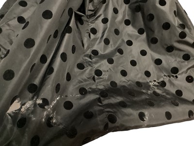 Lot 2063 - Selection of 1980's clothing including black evening gown with black velvet dots, black full length skirt with stiffened tiered petticoat and bow sash, Violy London black jacket decorated with velv...