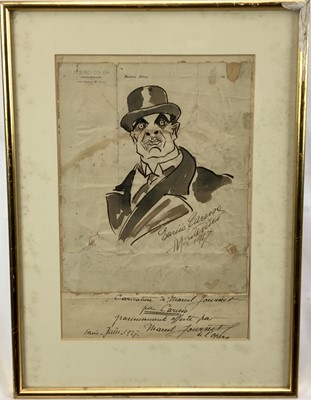 Lot 209 - Early 20th pen and ink caricature on Teatro Colón headed paper (Buenos Aires opera house), depicting the French operatic bass, Marcel Journet