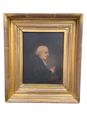 Lot 391 - English School, 19th century, oil on panel - portrait of a Gentleman, in gilt frame, 27cm x 23cm overall