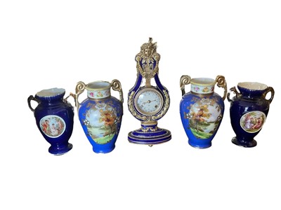 Lot 294 - The Marie-Antoinette clock by The V&A Museum, together with a pair of Noritake vases and a pair of Victorian vases.