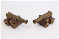 Lot 2504 - Pair of decorative brass and mahogany cannons,...