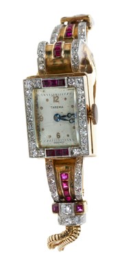 Lot 442 - Art Deco 1940s Odeonesque diamond and ruby cocktail wristwatch