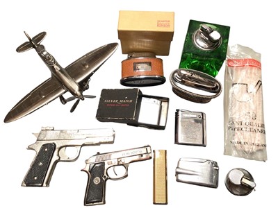 Lot 375 - Group of lighters and table lighters including one in the from of a spitfire, Ronson etc