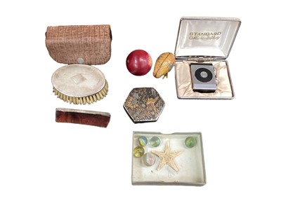 Lot 118 - Silver backed brush and comb, oriental hexagonal box, marbles and sundry items