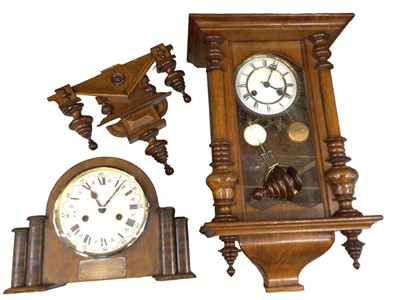 Lot 644 - Early 20th century mantel clock and a Vienna style wall clock