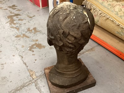 Lot 653 - Cold cast bronze (resin) bust of a boy on a wooden base, with label to base, 45cm high