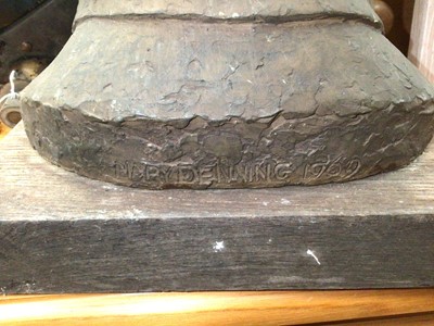 Lot 653 - Cold cast bronze (resin) bust of a boy on a wooden base, with label to base, 45cm high