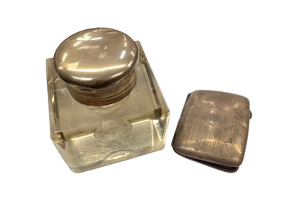 Lot 1047 - Edwardian silver mounted square glass inkwell (Birmingham 1907)