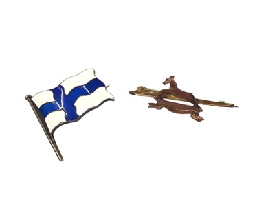 Lot 1058 - West Yorkshire Regiment 9ct gold brooch and a silver enamelled Finland flag brooch (2)