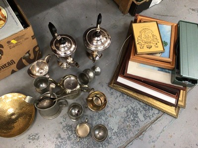 Lot 670 - Group of framed prints, silver plate and other metal ware, and a blood pressure monitor