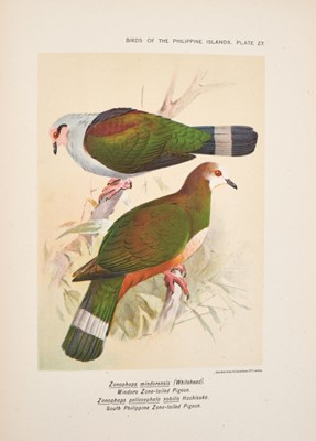 Lot 716 - Hachisuka - The Birds of the Philippine Islands with Notes on the Mammal Fauna, 4 parts in 2 vol., first edition, plates by Frohawk, Gronvold, Horsfall, Keulemans and others, 4to, 1931-35, modern h...