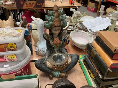 Lot 453 - Painted plaster lamp in the form of a seated Thai goddess