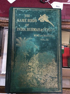 Lot 720 - Hume & Marshall - The game birds of India Burmah & Ceylon. Calcutta 1879-1881 subscribers edition 8vo 3 volumes, coluour lithographic plates, original decorative green cloth