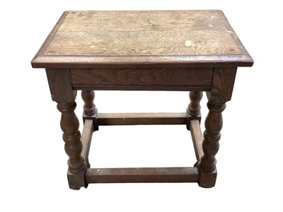 Lot 1275 - Oak joint stool on turned and block legs joined by stretchers