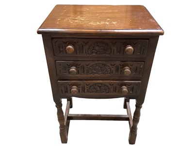 Lot 1276 - Small oak chest of three drawers, 45cm wide, 32cm deep, 68cm high