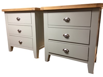 Lot 1294 - Pair of modern painted three drawer bedside chests, 75cm wide, 40cm deep, 81cm high