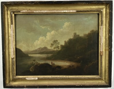 Lot 311 - English School, early 19th century, oil on canvas, picturesque landscape, in period gilt frame