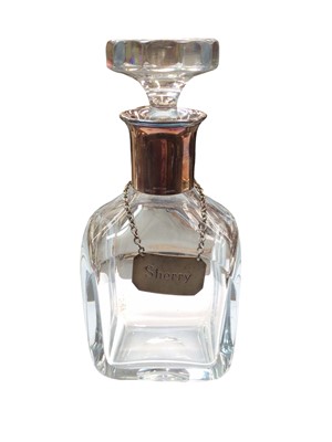 Lot 1102 - Danish silver mounted glass decanter, signed to base, with a silver Sherry label