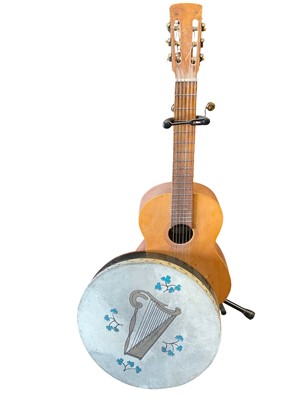 Lot 280 - Spanish acoustic guitar by Herguedas, together with a bodhran drum. (2)