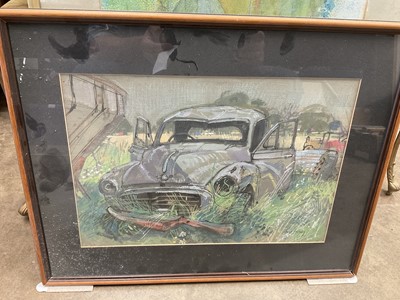 Lot 290 - Ian Hay, pastel scrapyard, signed, together with a watercolour by Lloyds Butler