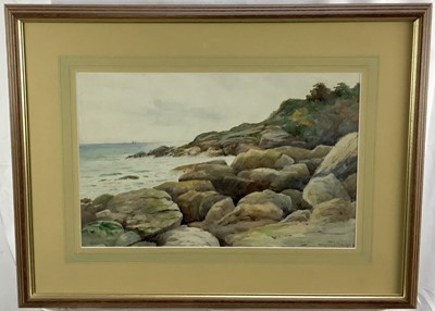 Lot 189 - George Oyston, British 1860-1937. Victorian watercolour, titled “Seascape” verso. Signed and dated 1901 lower right. Overall including frame 53x70cm