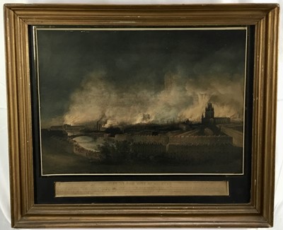 Lot 152 - Thomas Rowbotham, 1823-1875. Hand-coloured lithograph. View of the City of Bristol as it appeared from Pile Hill during the dreadful riots on the night of Sunday, October 30th 1831. Published by Da...
