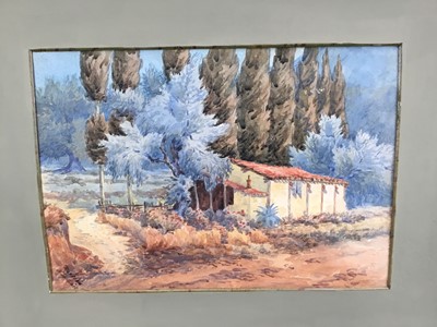 Lot 119 - Late 19th or Early 20th century Continental watercolour study, a house beside track and trees. Framed. Overall including frame 51x61cm