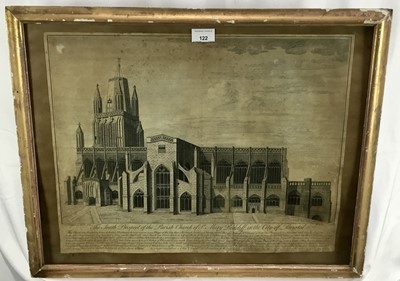 Lot 122 - 18th century engraving. The South Prospect Of The Parish Church Of St Mary Redcliff In The City Of Bristol. Published by Benjamin Hickey, May 1746. Author WH Toms. Framed. Overall including frame 4...