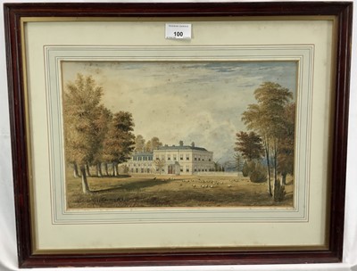 Lot 100 - Henry Davy, British 1793-1865. Watercolour, Country House with parkland, trees and sheep in the foreground. Signed and dated 1855 lower left. Mounted and framed. Overall including frame 40.5x51cm