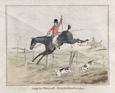 Lot 174 - Pair of hunting coloured engravings, “Doing the thing well” and “Doing it furiously”. Framed. 22x27cm