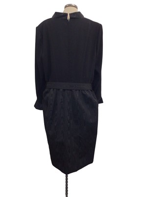 Lot 2074 - Designer Stuart Parvin Corture, three silk/cotton day dresses. Four evening dresses and one polka dot dress by Donald Campbell and polka dot dress by Paul Smith. Plus a studded suede YSL belt.