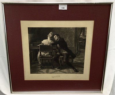 Lot 130 - Eugene Gaujean, 1850-1900, engraving after Robert Poetzelberger. “The Prelude”. Printed by Alfred Salmon, published by Colnaghi 1890. Signed by Eugene lower right. Framed. 32x35cm