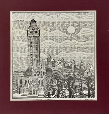 Lot 203 - Brian Rees, British b.1930. Woodblock, Westminster Cathedral. Signed and titled in pen, numbered in pencil 26/75. 32.5x31cm