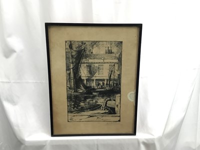 Lot 95 - Leslie Moffat Ward (British 1888-1978) two signed prints “The Newfoundland Warehouse, Poole” and “The Harbour Office, Poole”. Both signed and dated in pencil, 1911. Framed. 40.5x31cm