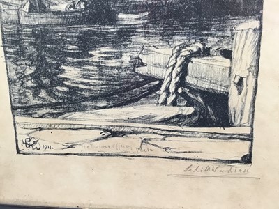 Lot 95 - Leslie Moffat Ward (British 1888-1978) two signed prints “The Newfoundland Warehouse, Poole” and “The Harbour Office, Poole”. Both signed and dated in pencil, 1911. Framed. 40.5x31cm