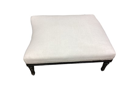 Lot 1331 - Victorian ebonised footstool with cream upholstered top, 69cm x 66cm x 35cm high approximately