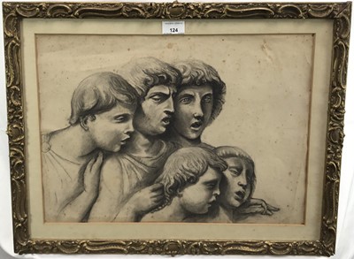 Lot 124 - 19th or early 20th century Classical School charcoal study of choir boys, paper embossed “Canson”, in gilt frame and mounted. Overall including frame 45.5x58.5cm