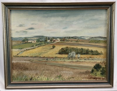Lot 91 - 20th century British School. Oil on board, provincial landscape. Signed and dated lower right. Framed. Overall including frame 35.5x45cm