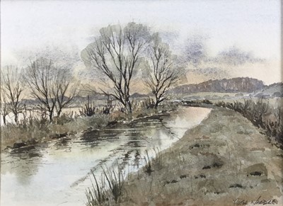 Lot 102 - Peter Wardle, 20th century British School, watercolour “Fading Light Westport Canal, Nov ‘93” signed, overall including mount 37x46cm