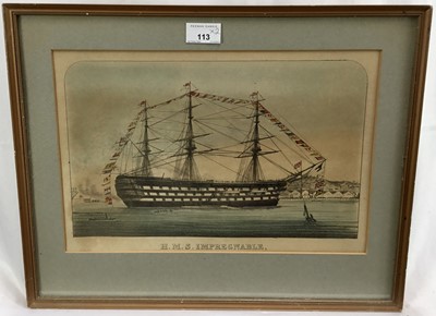 Lot 113 - Pair of 19th century coloured engravings, HMS Impregnable. One engraving dated 1879. Framed and mounted. Overall including frame 36.5x46cm