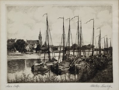 Lot 196 - Arthur Uecker-Fensloff, d.1934 etching, titled in pencil lower left and signed lower right. Early 20th century. Framed and mounted. Overall including frame 32x36cm