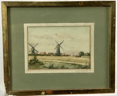 Lot 72 - R Corbould, 19th century school. Watercolour, windmills in landscape - possibly Norfolk. Mount inscribed “Richard Corbould 1753-1831”. Framed. Overall including frame 26x31cm