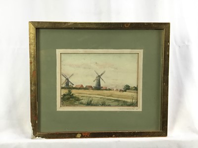 Lot 72 - R Corbould, 19th century school. Watercolour, windmills in landscape - possibly Norfolk. Mount inscribed “Richard Corbould 1753-1831”. Framed. Overall including frame 26x31cm