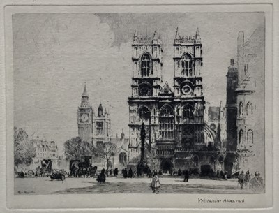 Lot 64 - Percy Robertson R.E, British 1868-1934 etching “Westminster Abbey, 1916” named lower left and titled, overall including frame 26x31cm