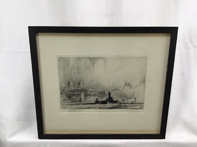 Lot 65 - Percy Robertson R.E, British 1868-1934 etching “Greenwich, 1926”, Etching, initialed and titled, overall including frame 27x31cm