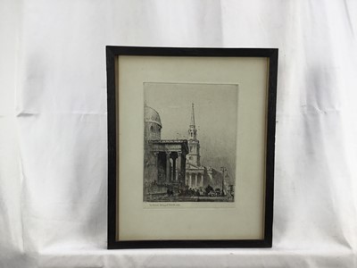 Lot 63 - Percy Robertson R.E, British 1868-1934, etching “The National Gallery & St Martin’s, 1925”, initialed and titled, overall 31cm x 26cm
