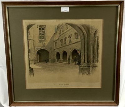 Lot 121 - Cecil Aldin, 1870-1930. Coloured lithograph from a drawing, a view of The Old Quadrangle at Rugby School, one of the oldest parts of the complex built by Henry Hakewill in the first decades of the...