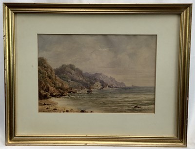 Lot 107 - Jane E. Simpson, 19th century British School. Pair of watercolours, titled and signed to paper labels verso “Near Torquay” and “Near Beddgelert”, inscribed verso to wood backing “From Lichfield Dec...