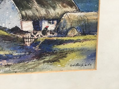 Lot 77 - Hans Weberpals, b.1910. Watercolour and ink country landscape study, with a cottage and farm in the distance. Signed lower right. Mounted and framed. Overall including frame 22x29.5cm